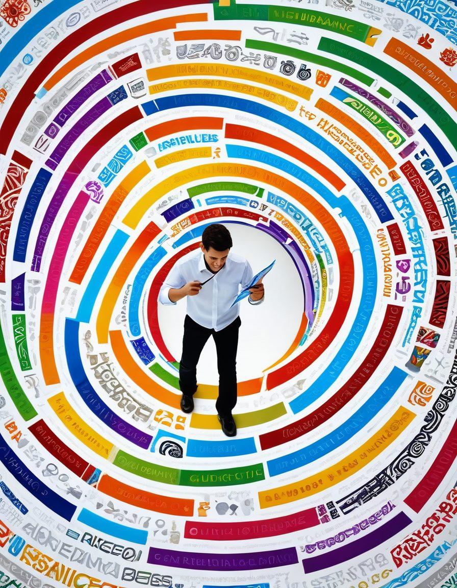 A detailed and colorful maze symbolizing the complexities of insurance policies. At the entrance, a confident, smiling individual holds a magnifying glass, inspecting various insurance paper icons with prices on them scattered throughout the maze. Vibrant colors to represent diverse options, with clear pathways leading to a signpost that says 'Right Policy, Right Price'. super-realistic. vibrant colors. white background.